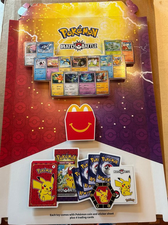 Cardboard promotional display of Pokemon cards from McDonalds