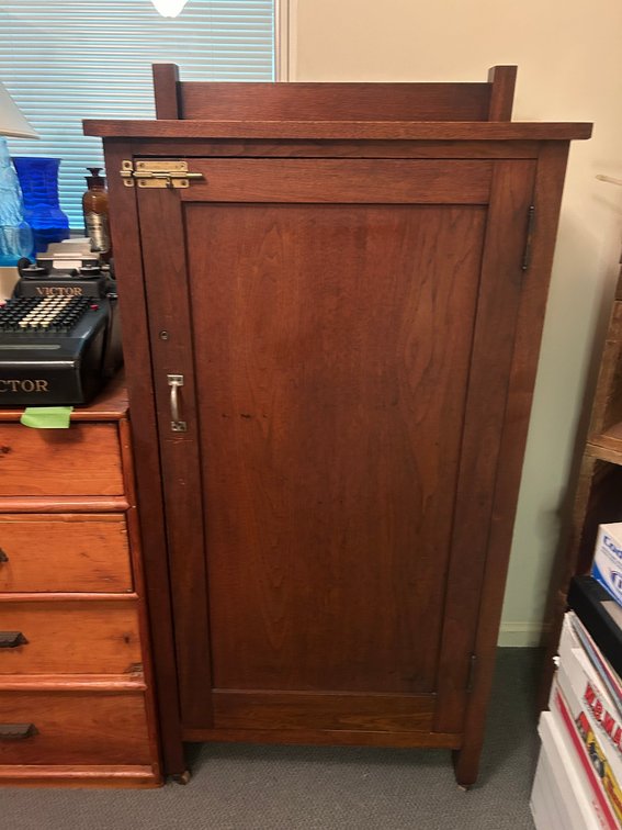 Early oak cabinet with shelves**contents not included**
