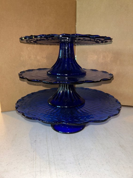 3 Cobalt blue cake plates