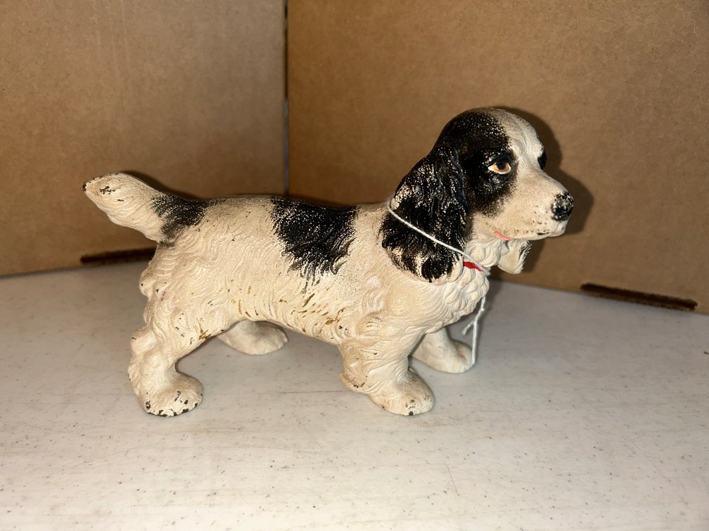 Hubley cast iron black and white Cocker Spaniel dog