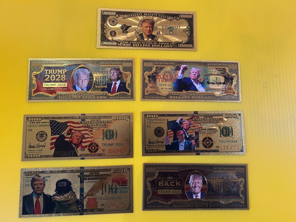 Collection of 24K gold plated Donald Trump comemmorative bills