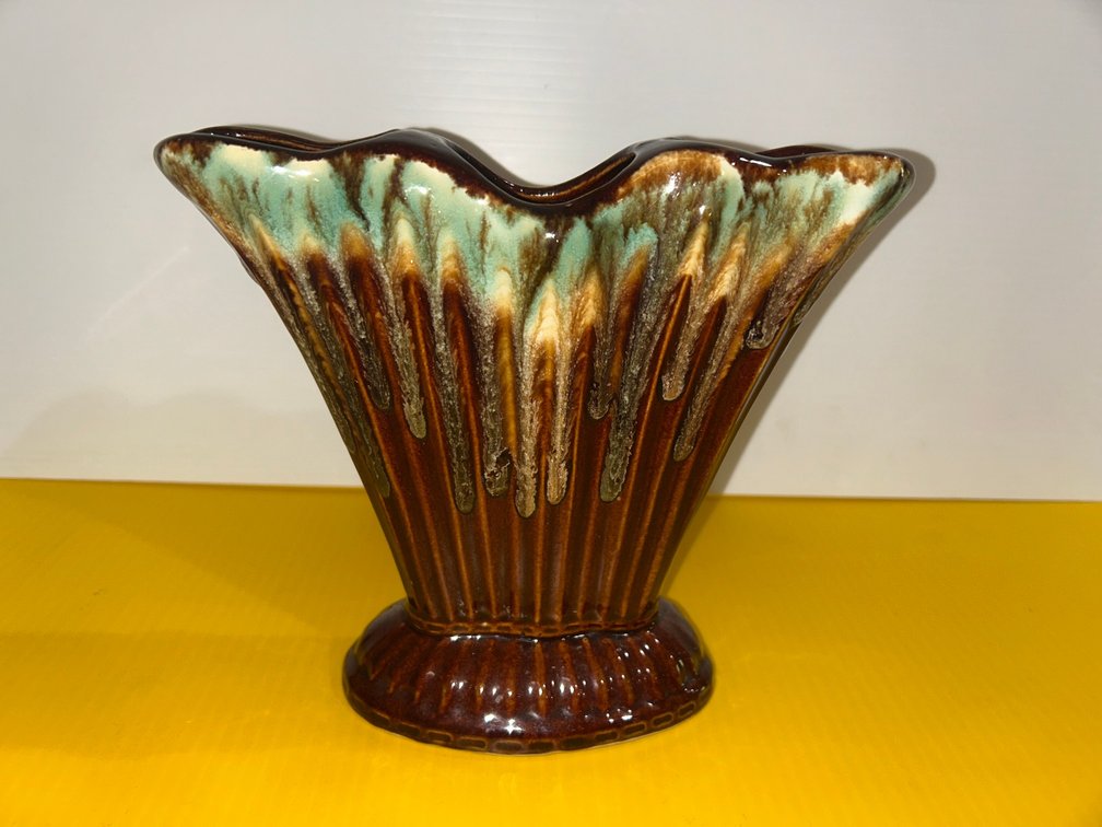 1950's Fan vase with drip glaze finish