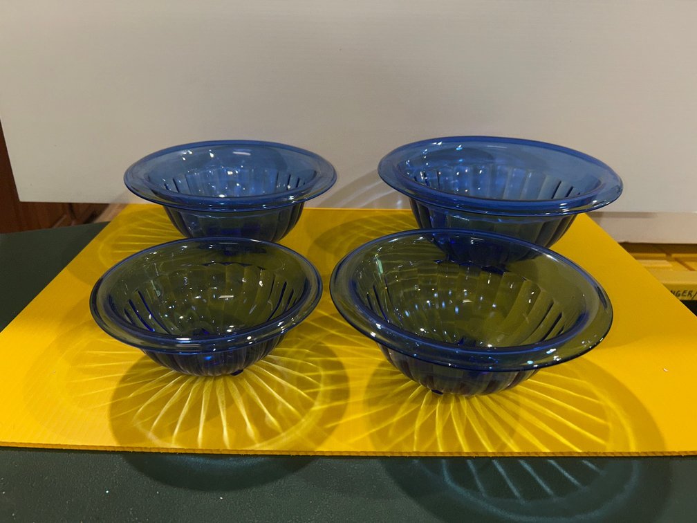 Vintage Hazel Atlas Cobalt blue pillar optic ribbed glass mixing bowls