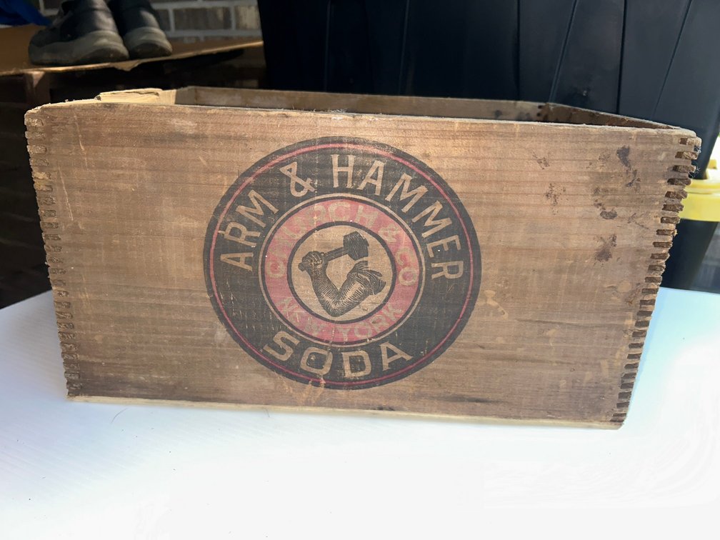 Arm & Hammer Soda advertising crate-repaired