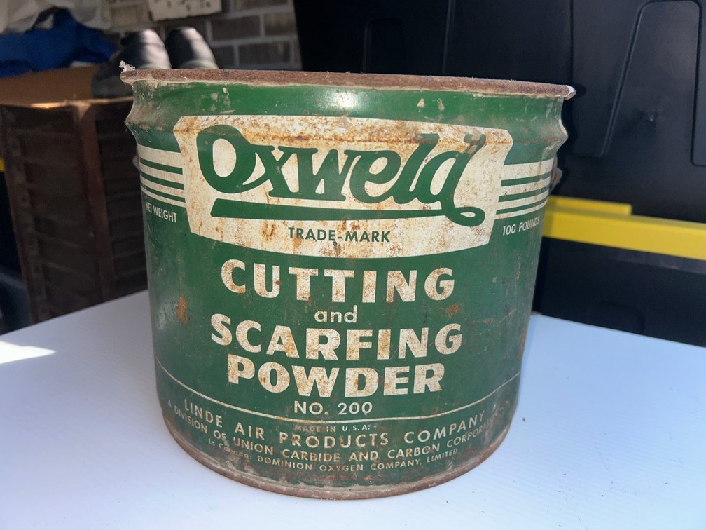 Oxweld Cutting and Scarfing Powder advertising bucket