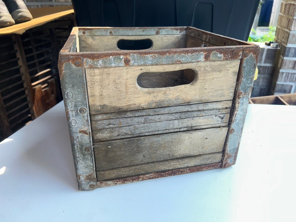 Wooden Milk Crate with metal corner reinforcements