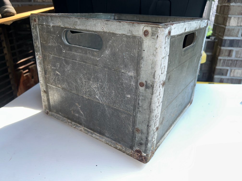 Wooden Milk Crate with metal corner reinforcements
