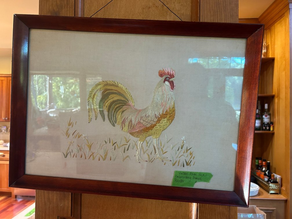 Asian silk embroidery framed rooster
