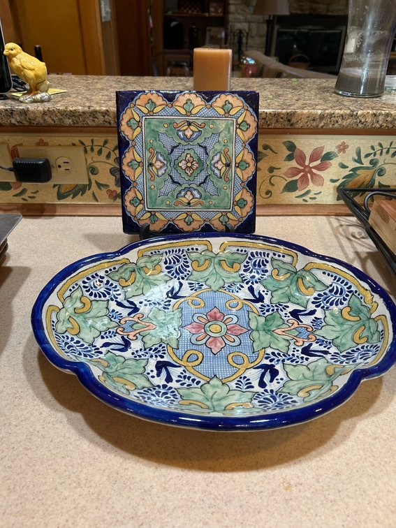 Painted trivet, stand, painted server
