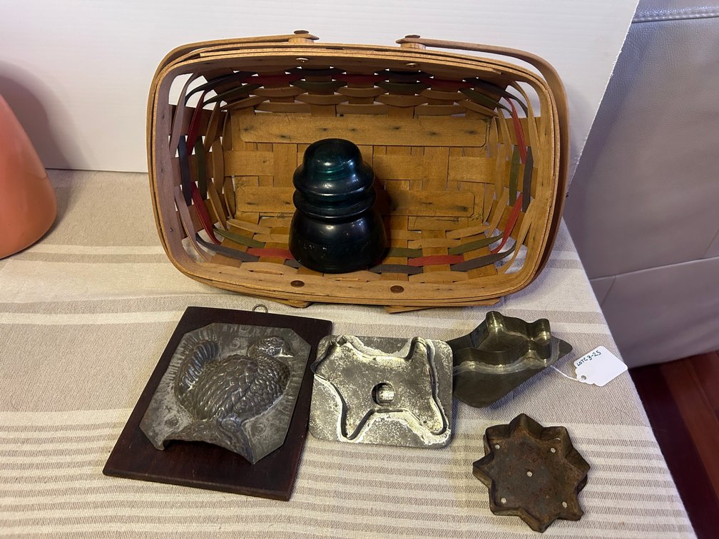 Cookie cutters, insulator, raised tin turkey