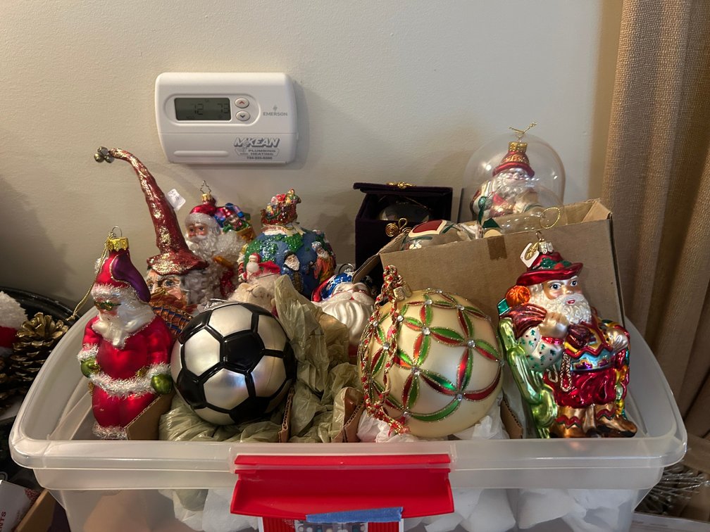 Hand blown and hand painted Christmas tree decorations-Santa, bulbs