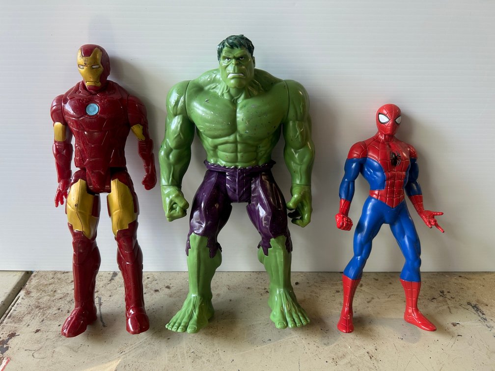 3 Action figures-Iron Man, The Hulk, Spider-Man