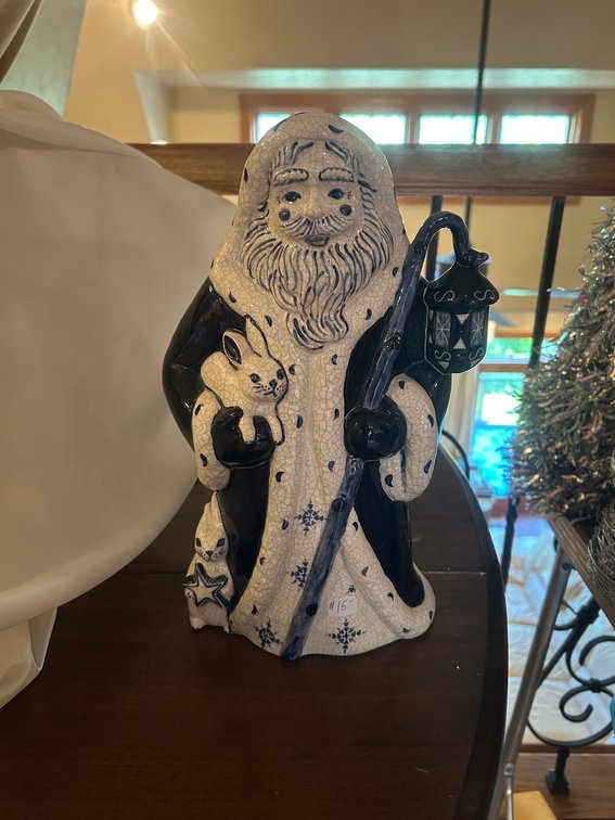 Blue and white Santa figurine