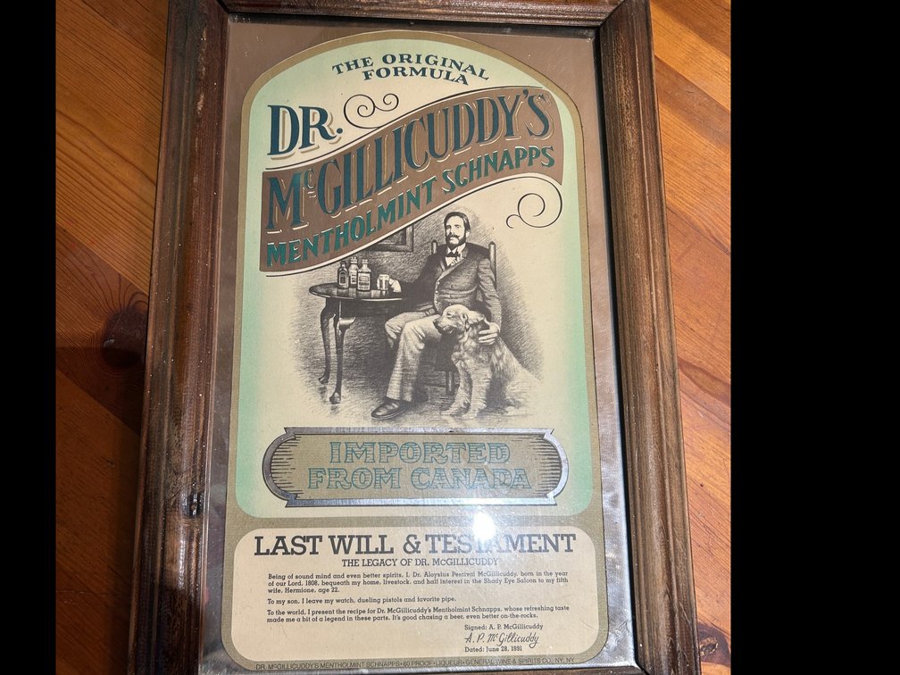 Original Formula Dr. McGillicuddy's Menthol Mint Schnapps advertising piece