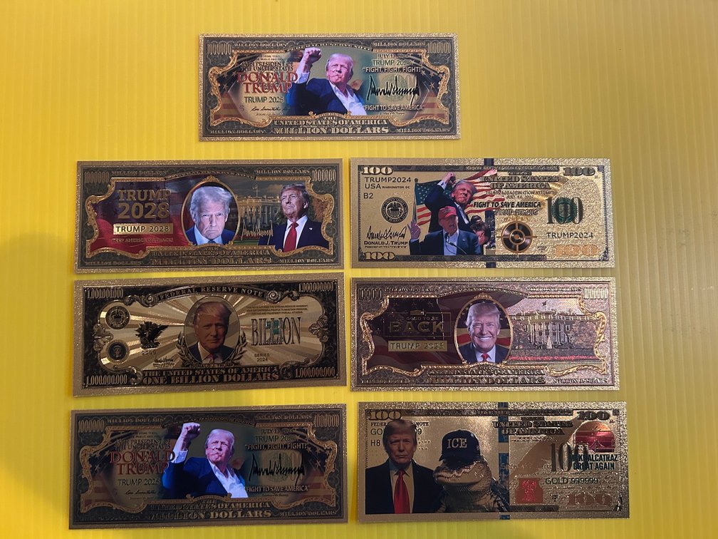 Collection of 24K gold plated Donald Trump comemmorative bills