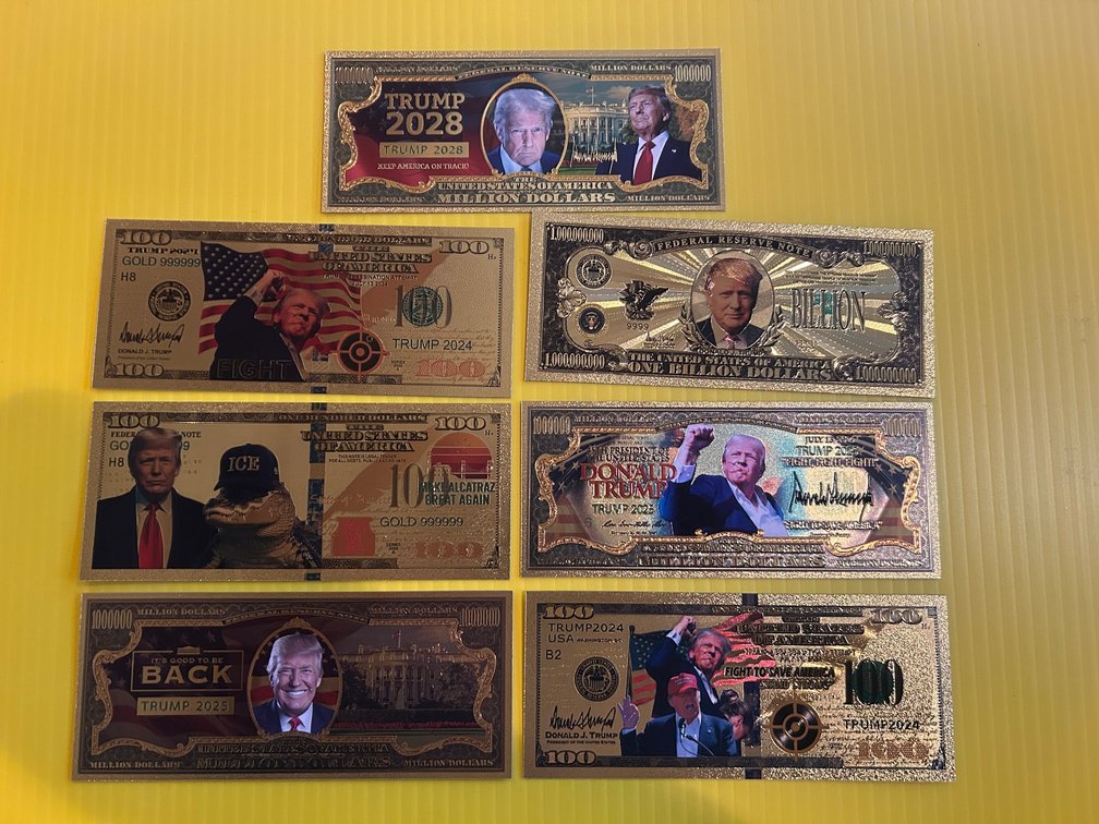 Collection of 24K gold plated Donald Trump comemmorative bills