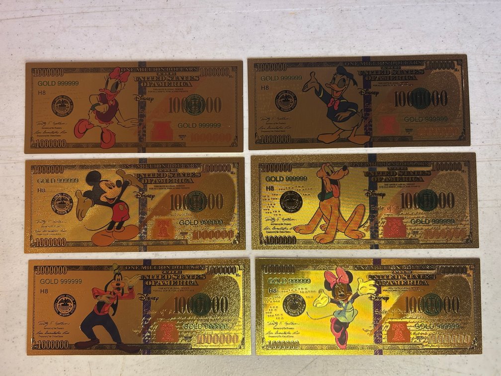 24K Gold plated Walt Disney bills