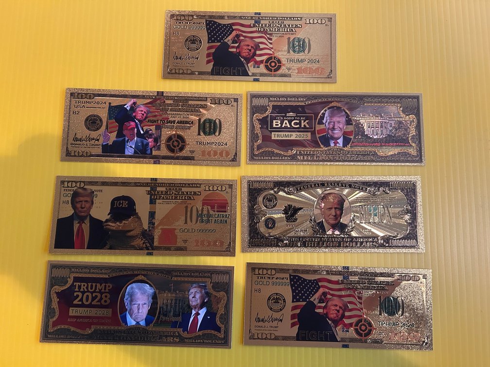 Collection of 24K gold plated Donald Trump comemmorative bills