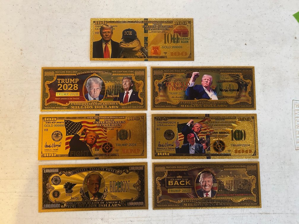 Collection of 24K gold plated Donald Trump comemmorative bills
