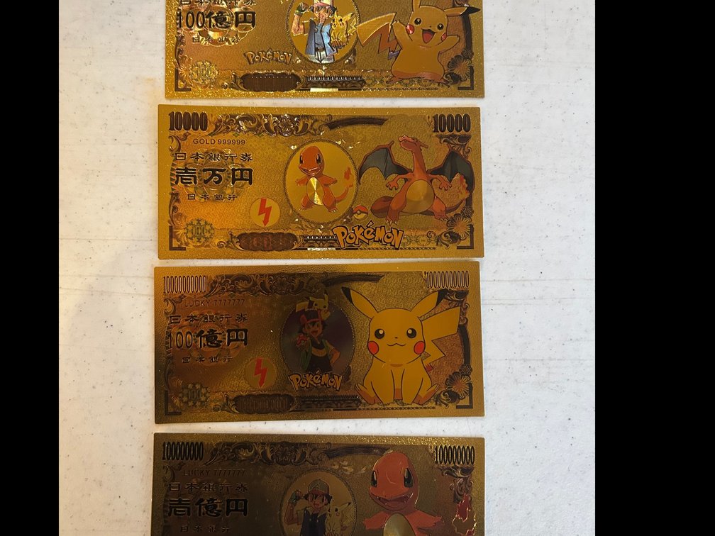 24K Gold plated Pokemon bills
