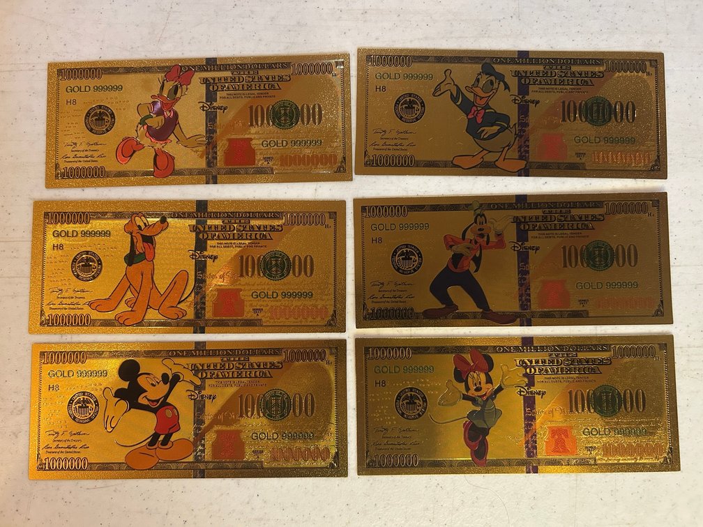 24K Gold plated Walt Disney bills