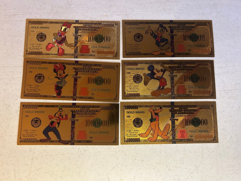 24K Gold plated Walt Disney bills