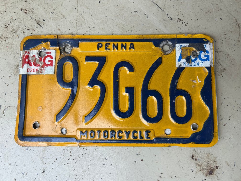 One Pennsylvania motorcycle license plate