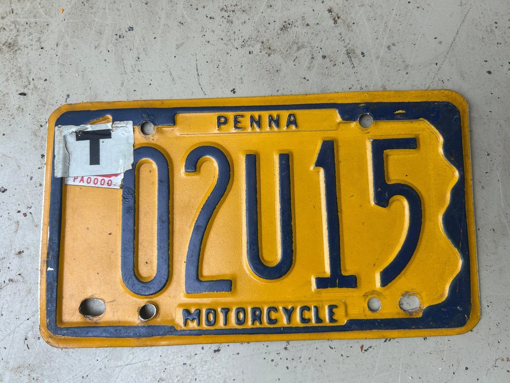 One Pennsylvania motorcycle license plate