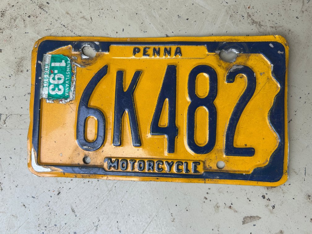 One Pennsylvania motorcycle license plate