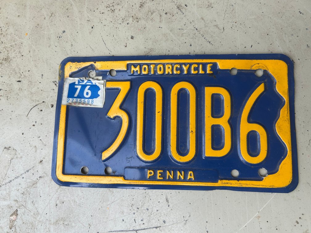 One Pennsylvania motorcycle license plate
