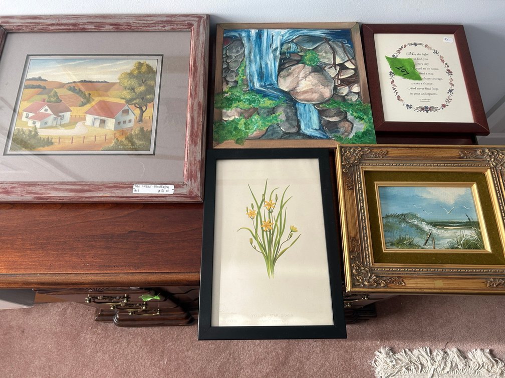 Picture frames with prints and paintings-5 total