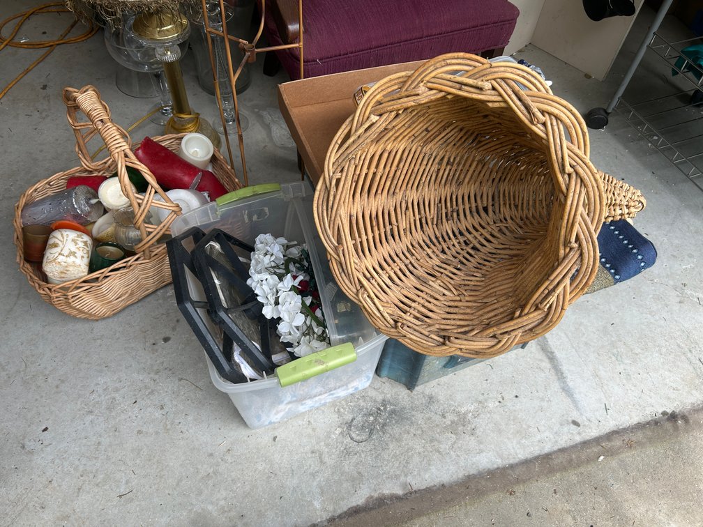 Basket of candles, decorative items