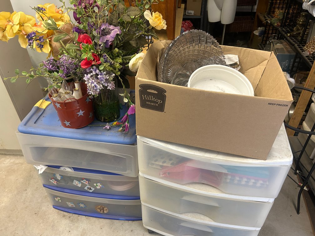 Storage bins, punchbowl