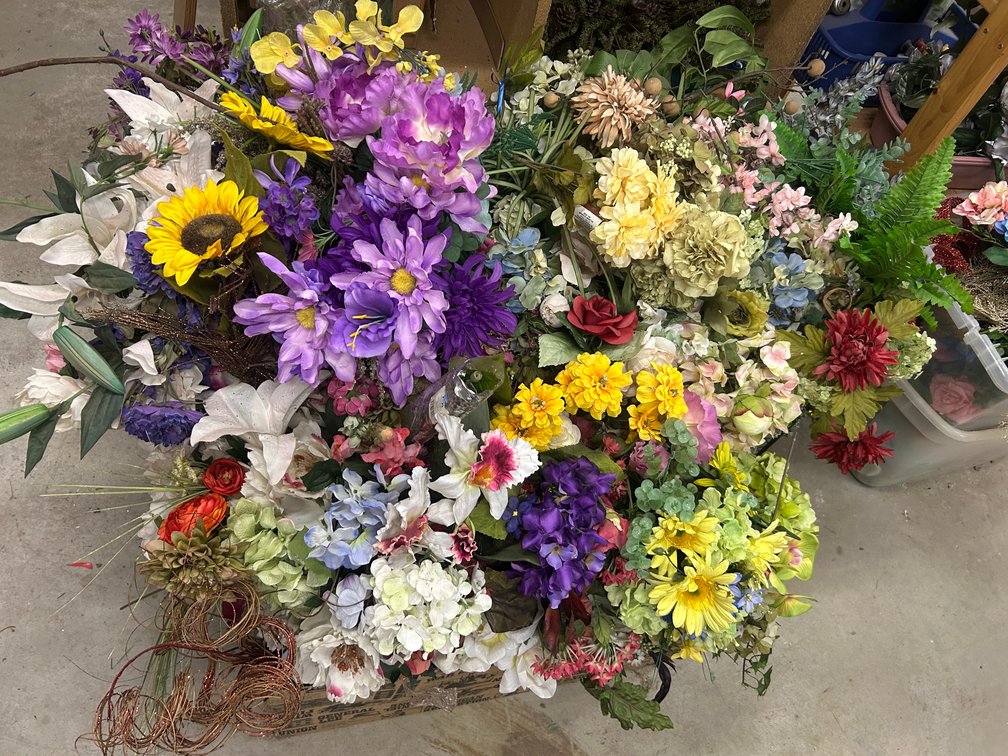 Large collection of faux greenery, flowers