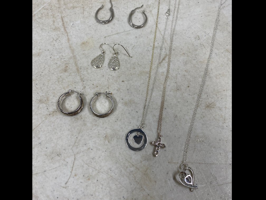 3-Pairs of Sterling Earrings, 3-Necklaces with Sterling Charms