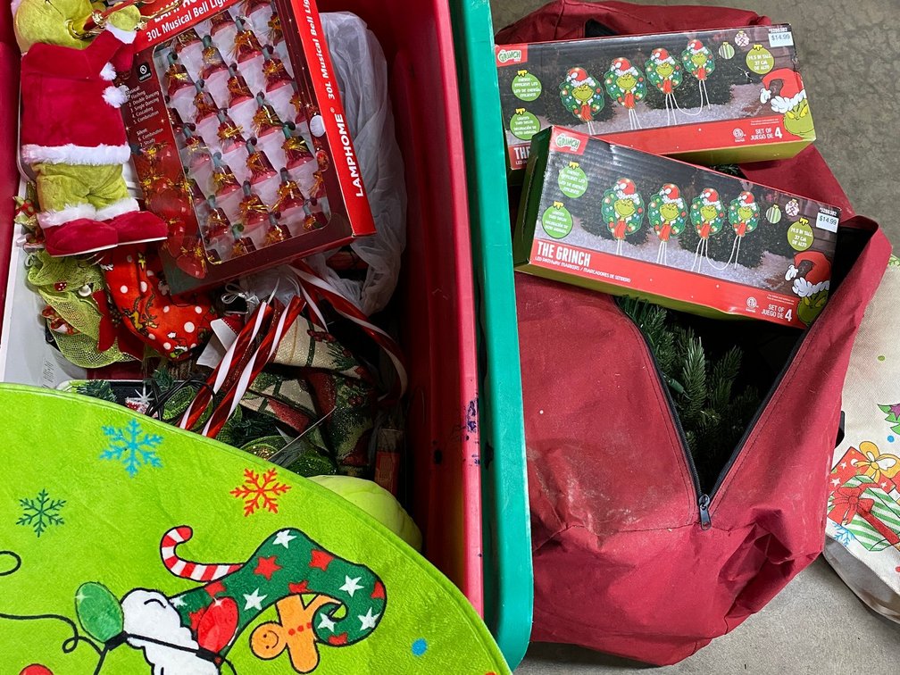 Tote of Holiday Decorations