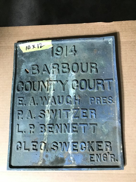 Bronze or Brass Barbour County, WV plaque-dated 1914-10" x 12"