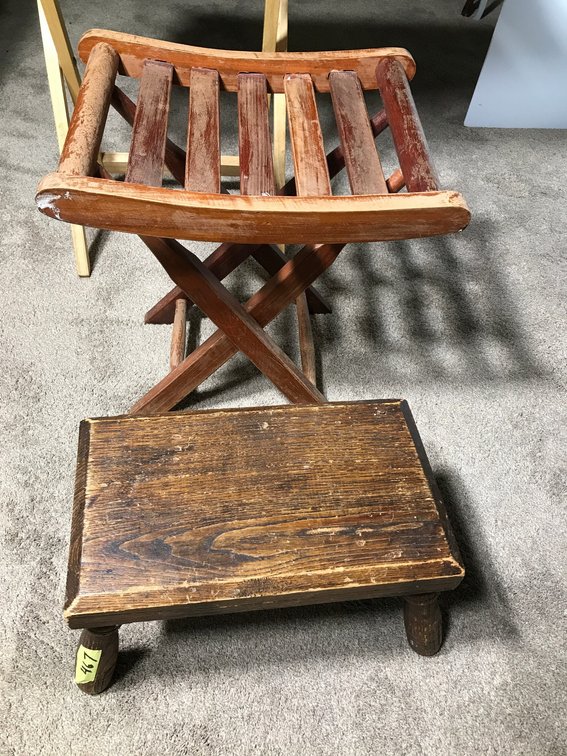Folding stool, milking stool-both wooden