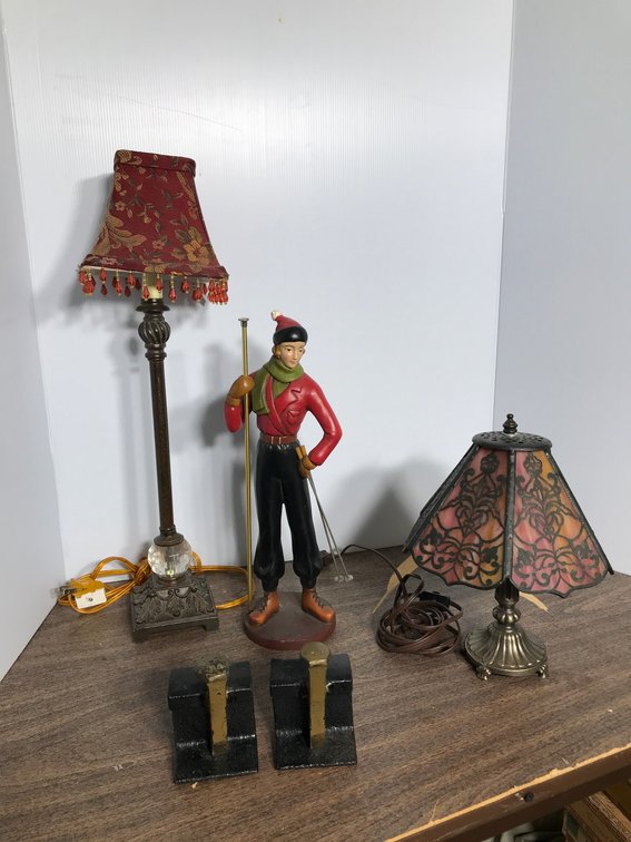 Railroad track and spike bookends skiing figure