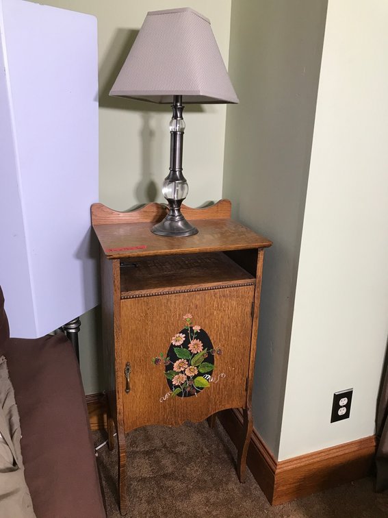 Vintage record cabinet, electric lamp