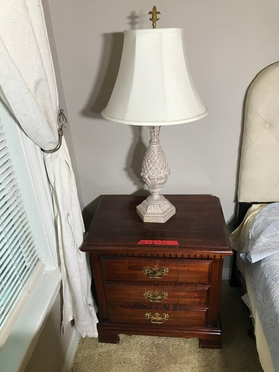 3 Drawer wooden night stand, electric lamp