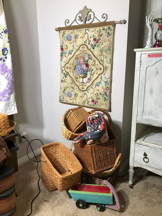 Collection of baskets, wall hanging