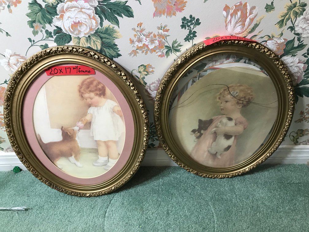 2 Oval framed prints-each approx. 20" x 17"**one will need reframed**