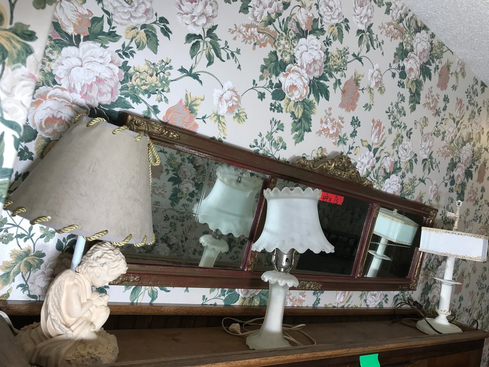 3 Electric lamps, wall mirror-approx. 49" x 15"