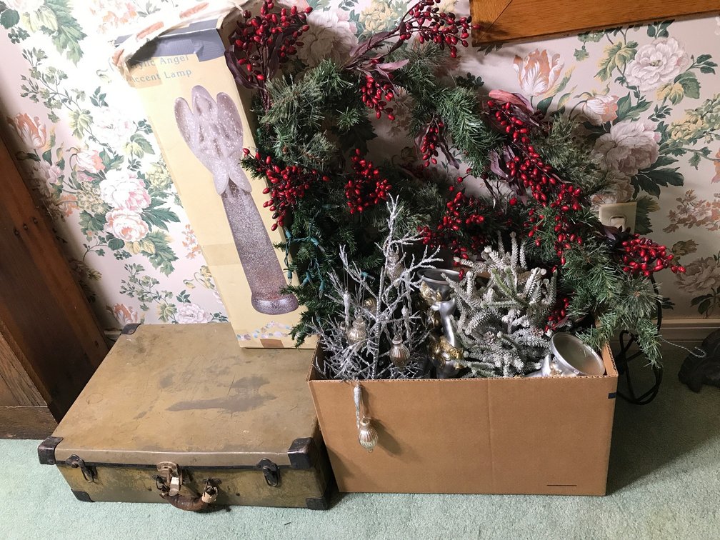 Christmas decorative items, vintage storage case