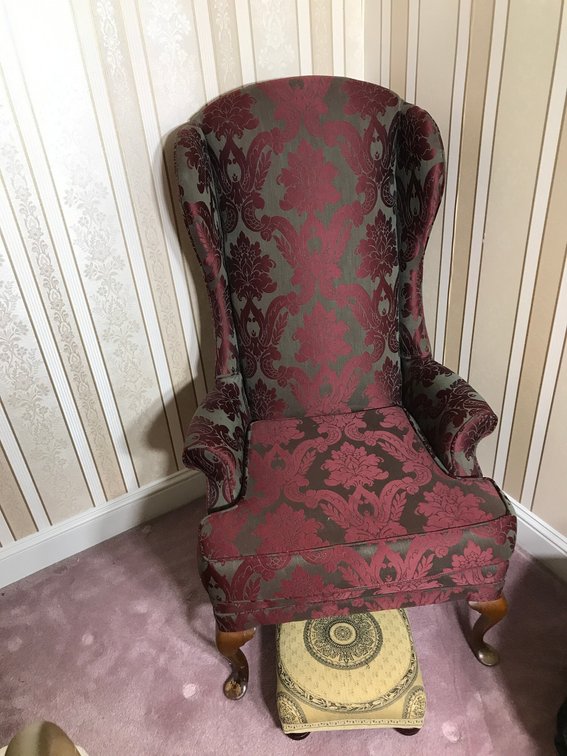 Wing back arm chair and ottoman