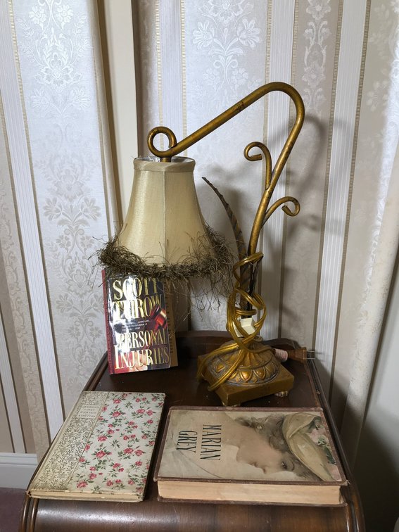 Electric lamp, vintage books