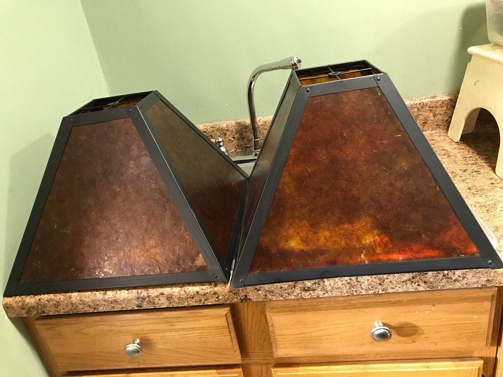 2 Metal and amber lamp shades
