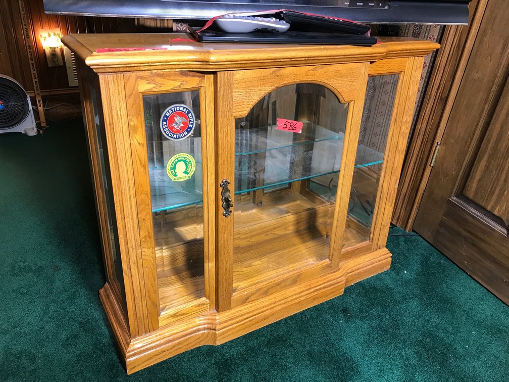 Oak and glass display cabinet-approx. 35" x 10" x 29"