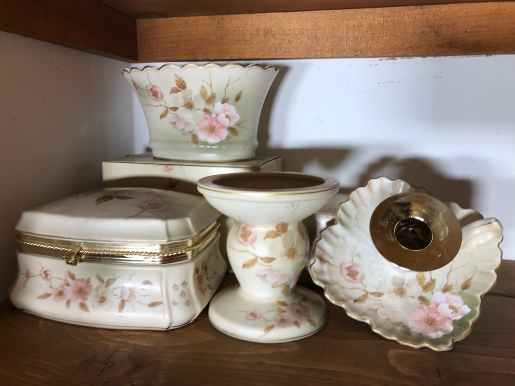 Jewelry box, candleholders, misc.